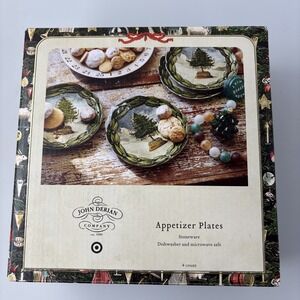 John Derian for Target Stoneware 4pk Appetizer Plates 2025 Christmas Tree Scene